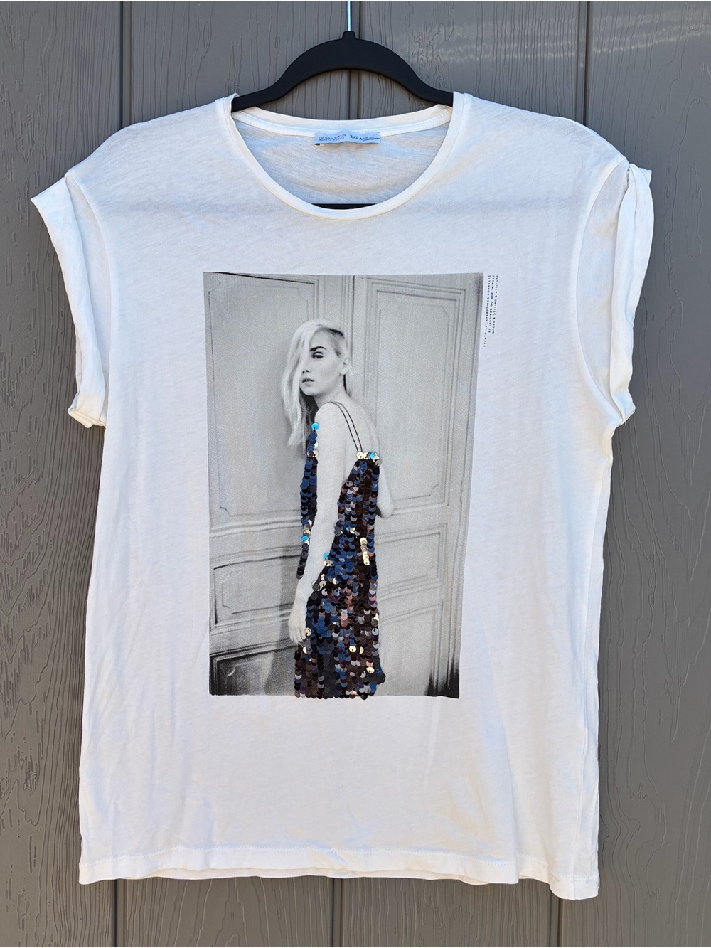 Y2K Zara W/B Collection T-shirt Small Sequin Photo Print Hysteric Glamour Style